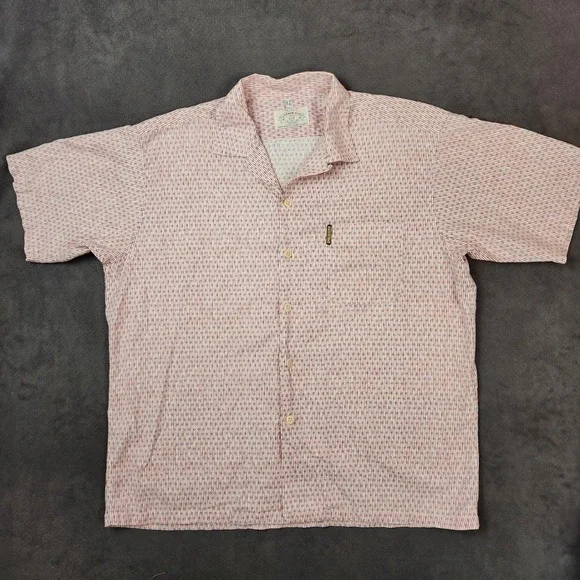 Armani Jeans Shirt Mens Medium Red Striped Linen Blend Short Sleeve Button Up - Picture 3 of 11